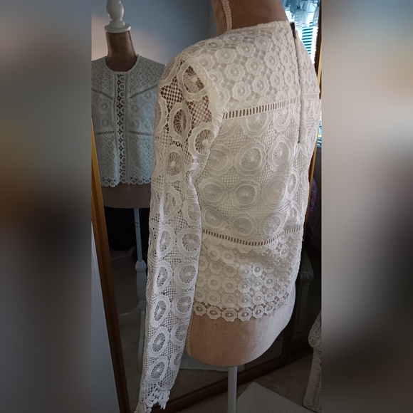 Lovers + Friends ~ Lace Crochet Sheer Long Sleeve Top – White, Size S - Picture 12 of 13